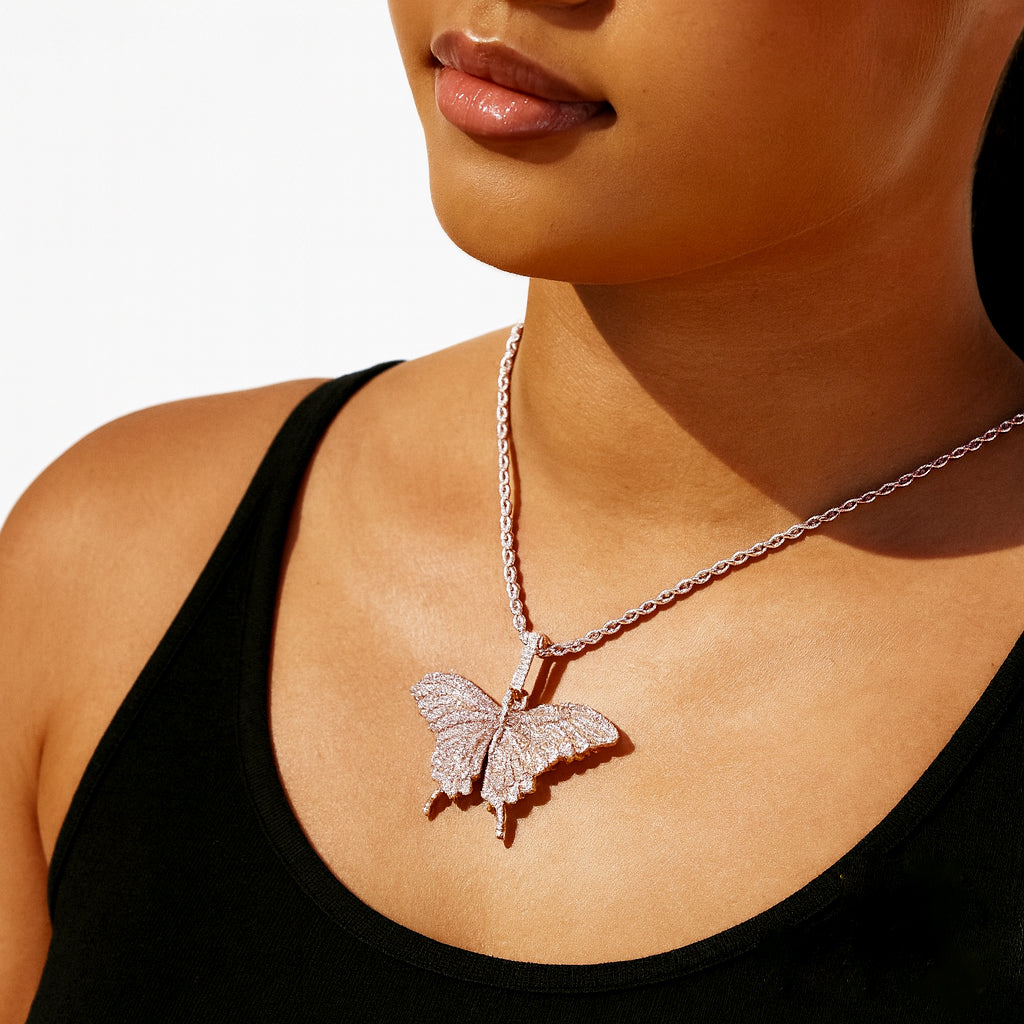 Pink Butterfly Pendant - Rose Gold