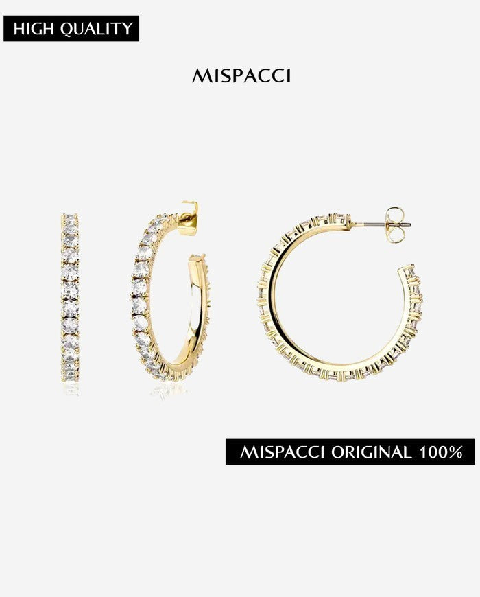 Tennis Chain Hoop Earrings - Gold