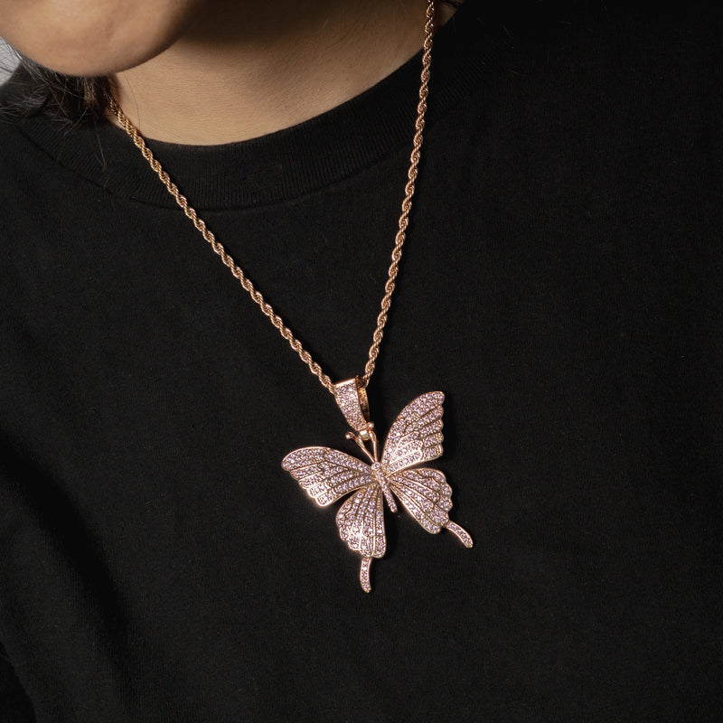 Pink Butterfly Pendant - Rose Gold