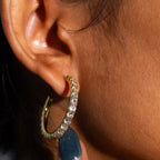 Tennis Chain Hoop Earrings - Gold