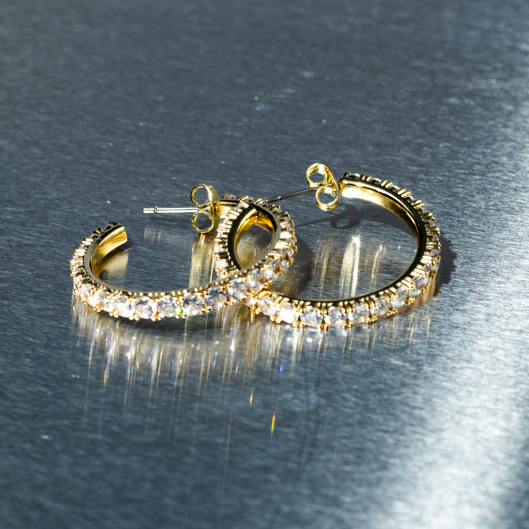 Tennis Chain Hoop Earrings - Gold