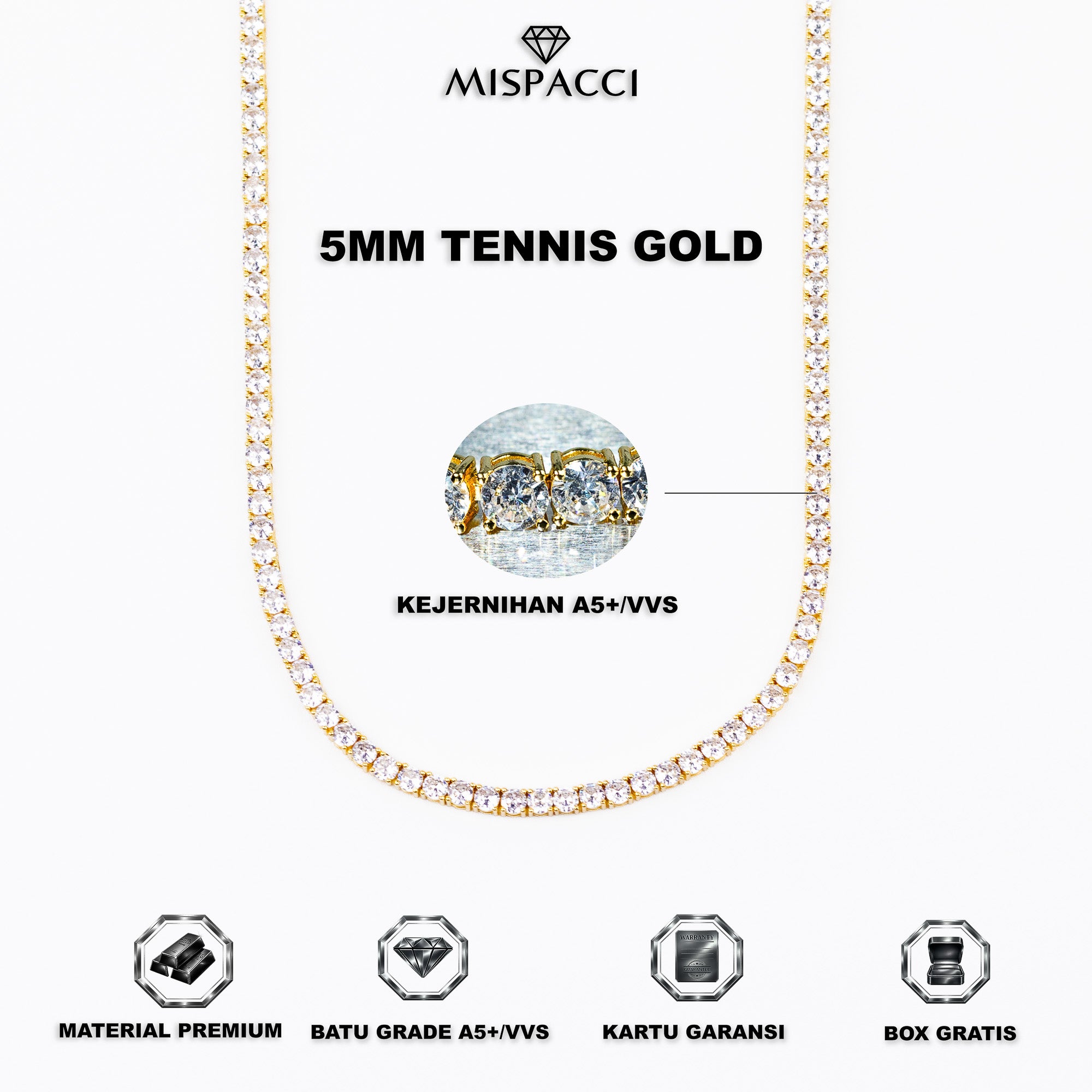 5mm Tennis Chain - Gold