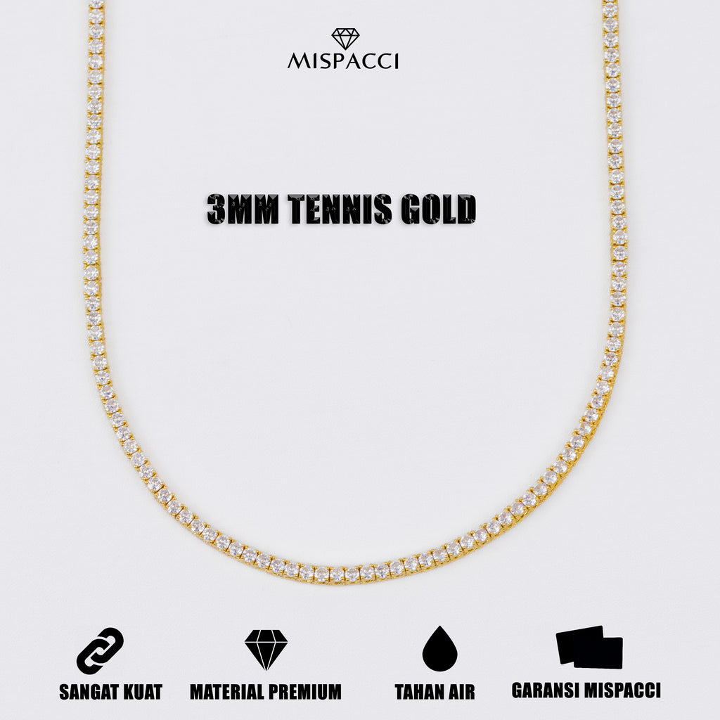 3mm Tennis Chain - Gold