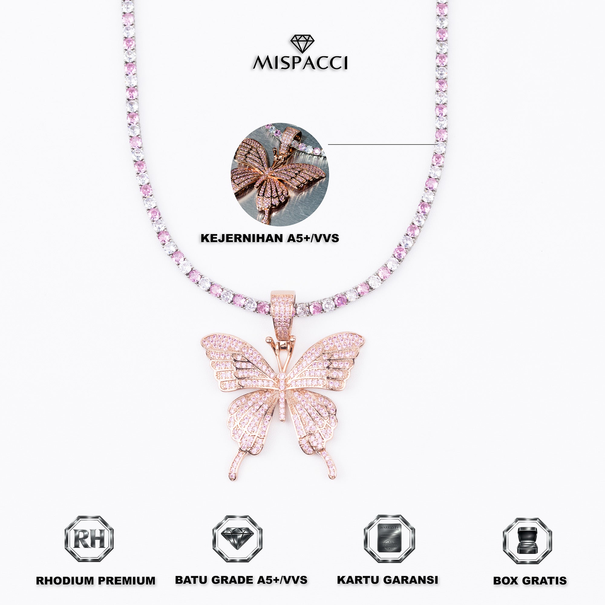 Pink Butterfly Pendant - Rose Gold