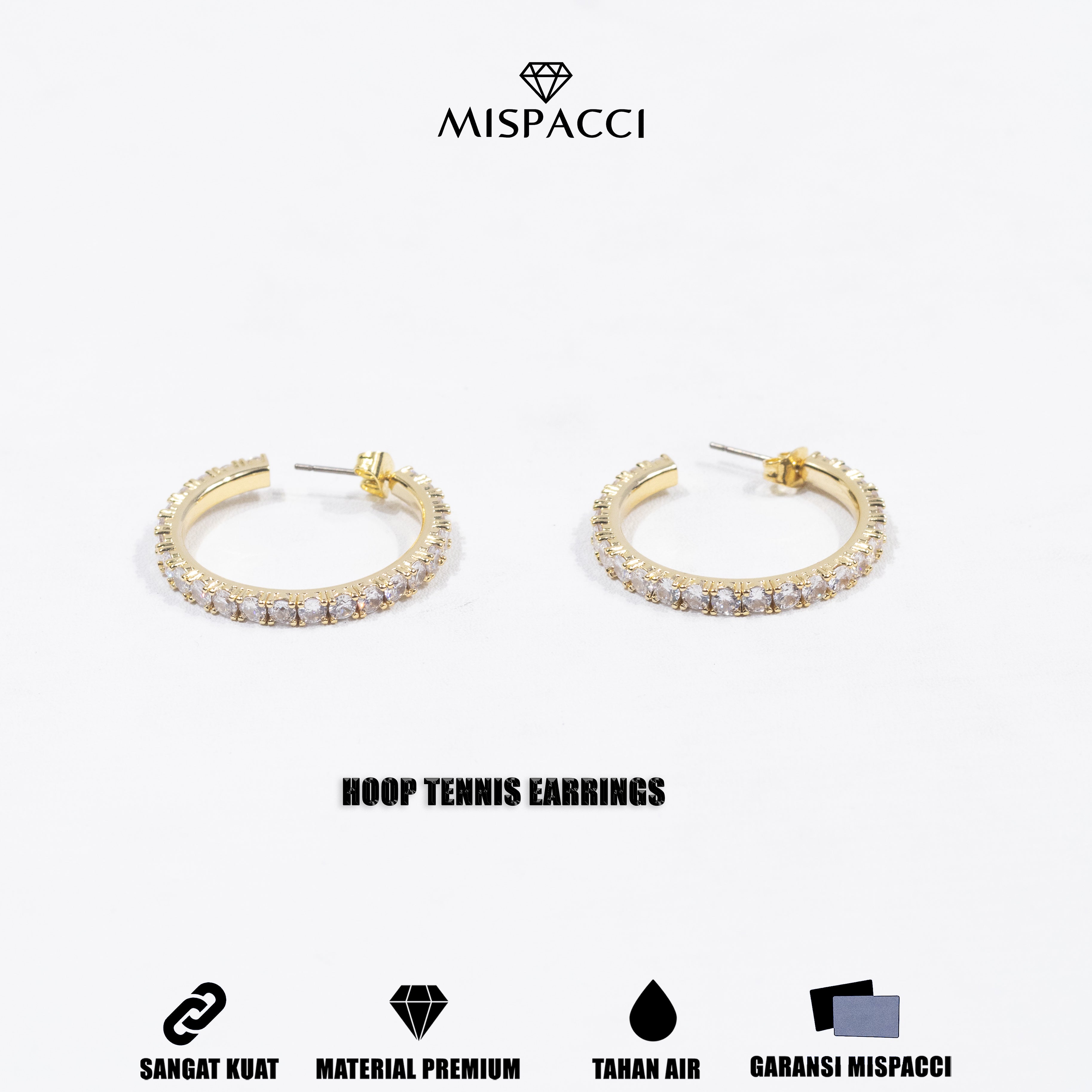 Tennis Chain Hoop Earrings - Gold