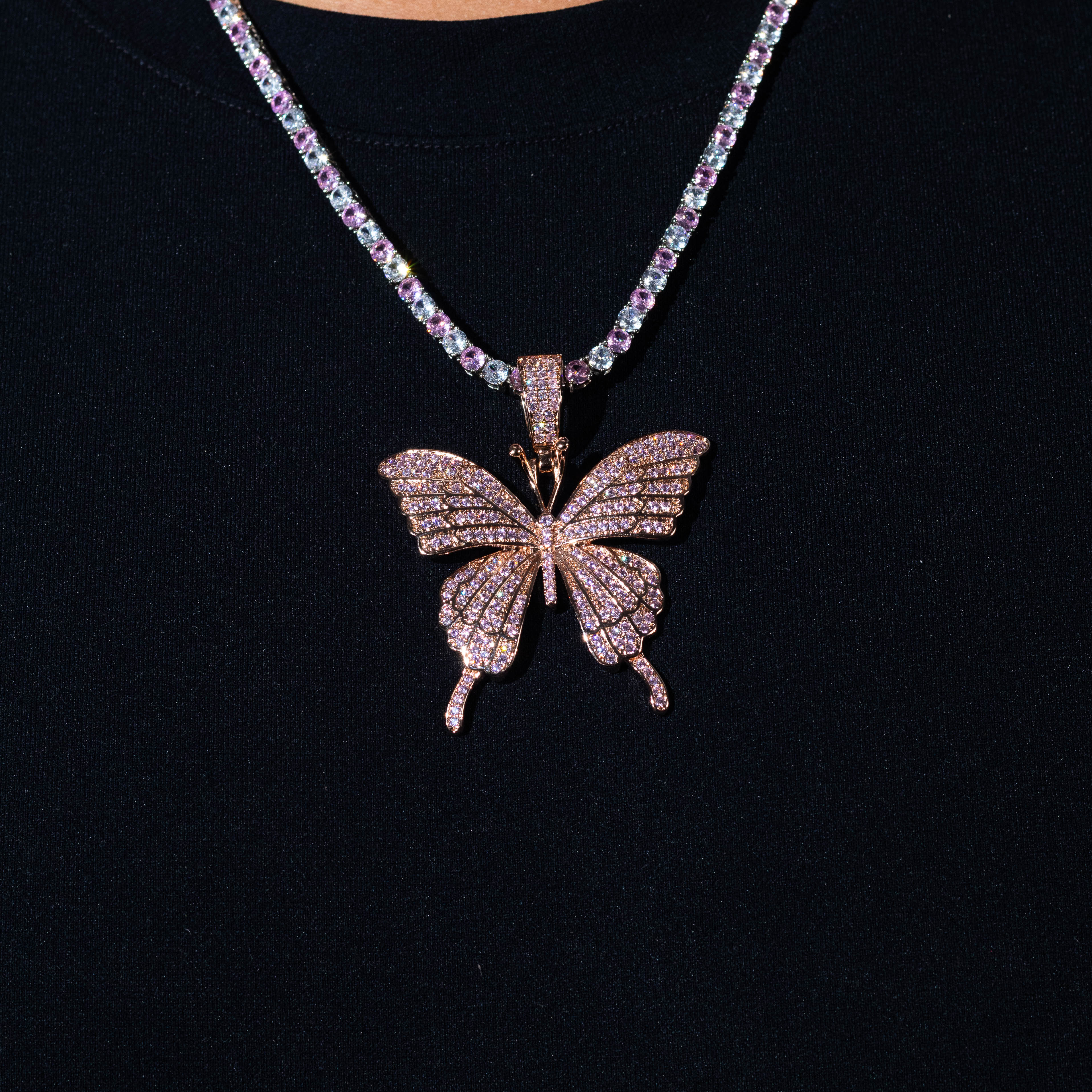 Pink Butterfly Pendant - Rose Gold