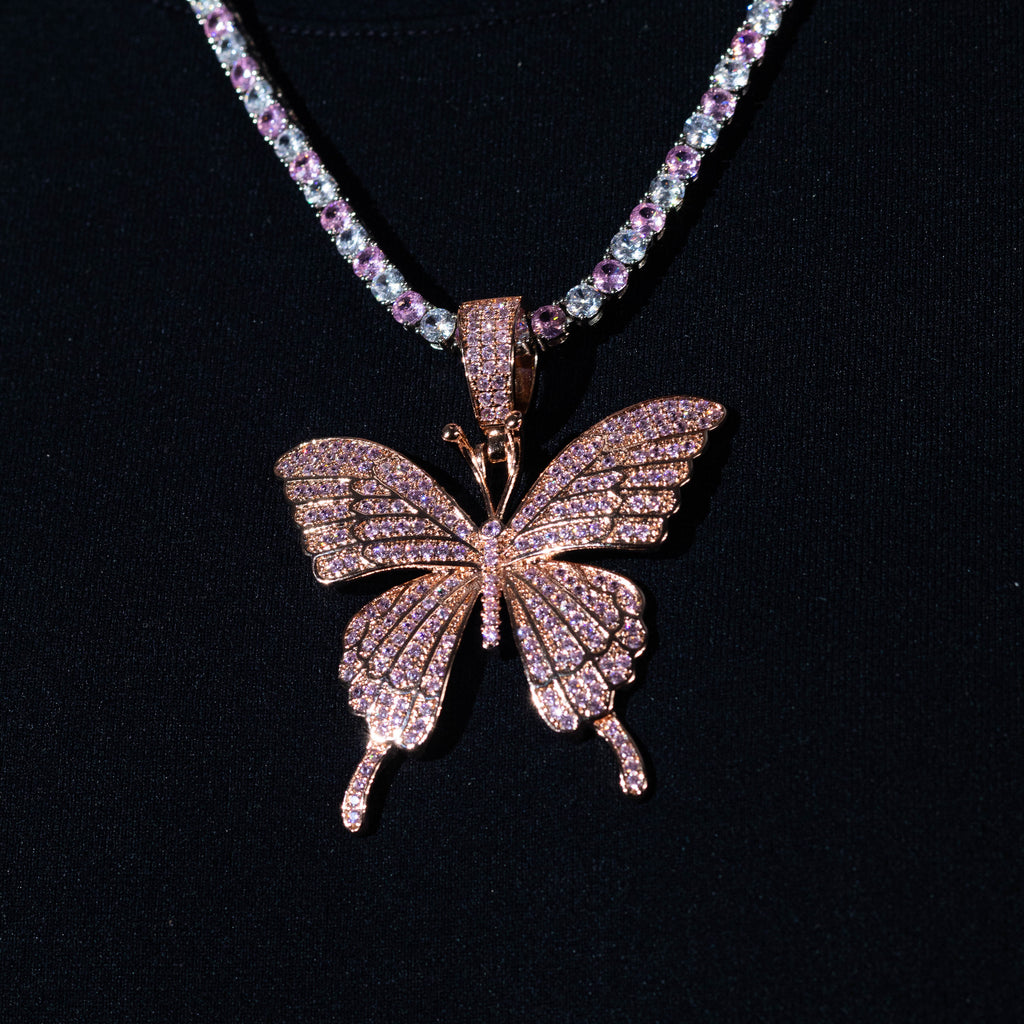 Pink Butterfly Pendant - Rose Gold