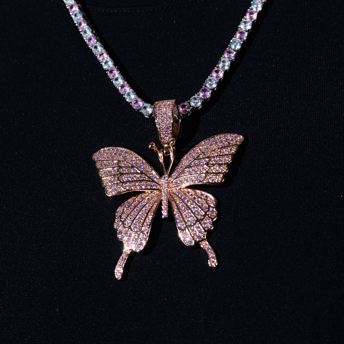 Pink Butterfly Pendant - Rose Gold