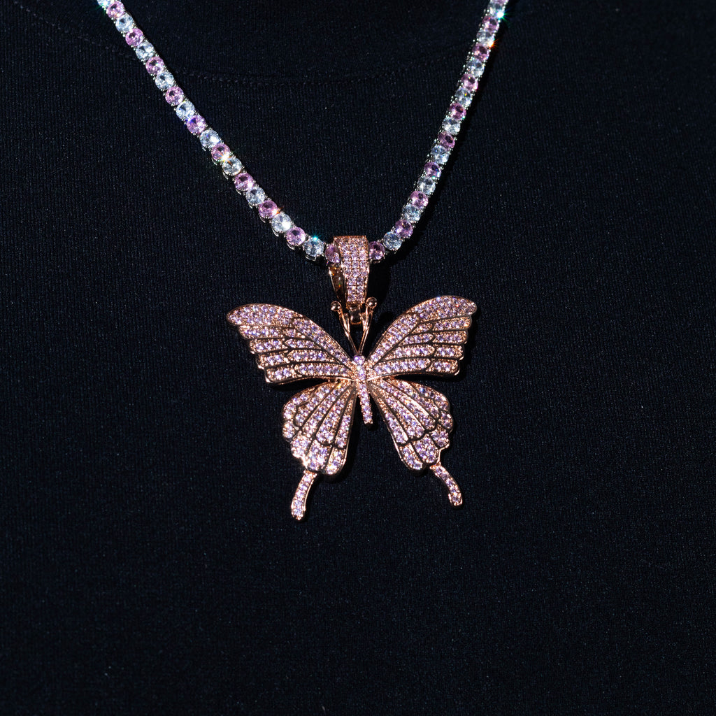 Pink Butterfly Pendant - Rose Gold
