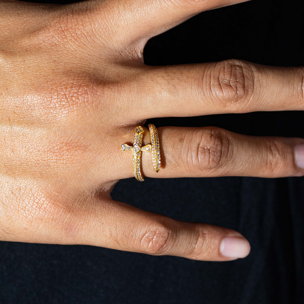 Sword Ring Iced Out - Gold