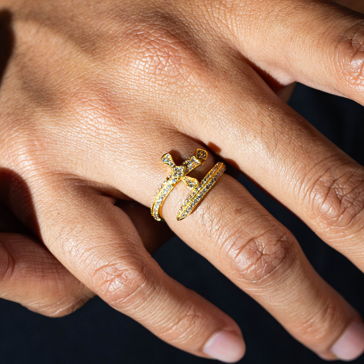 Sword Ring Iced Out - Gold