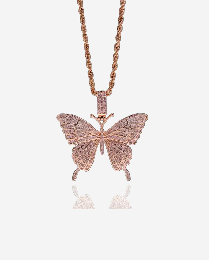 Pink Butterfly Pendant - Rose Gold